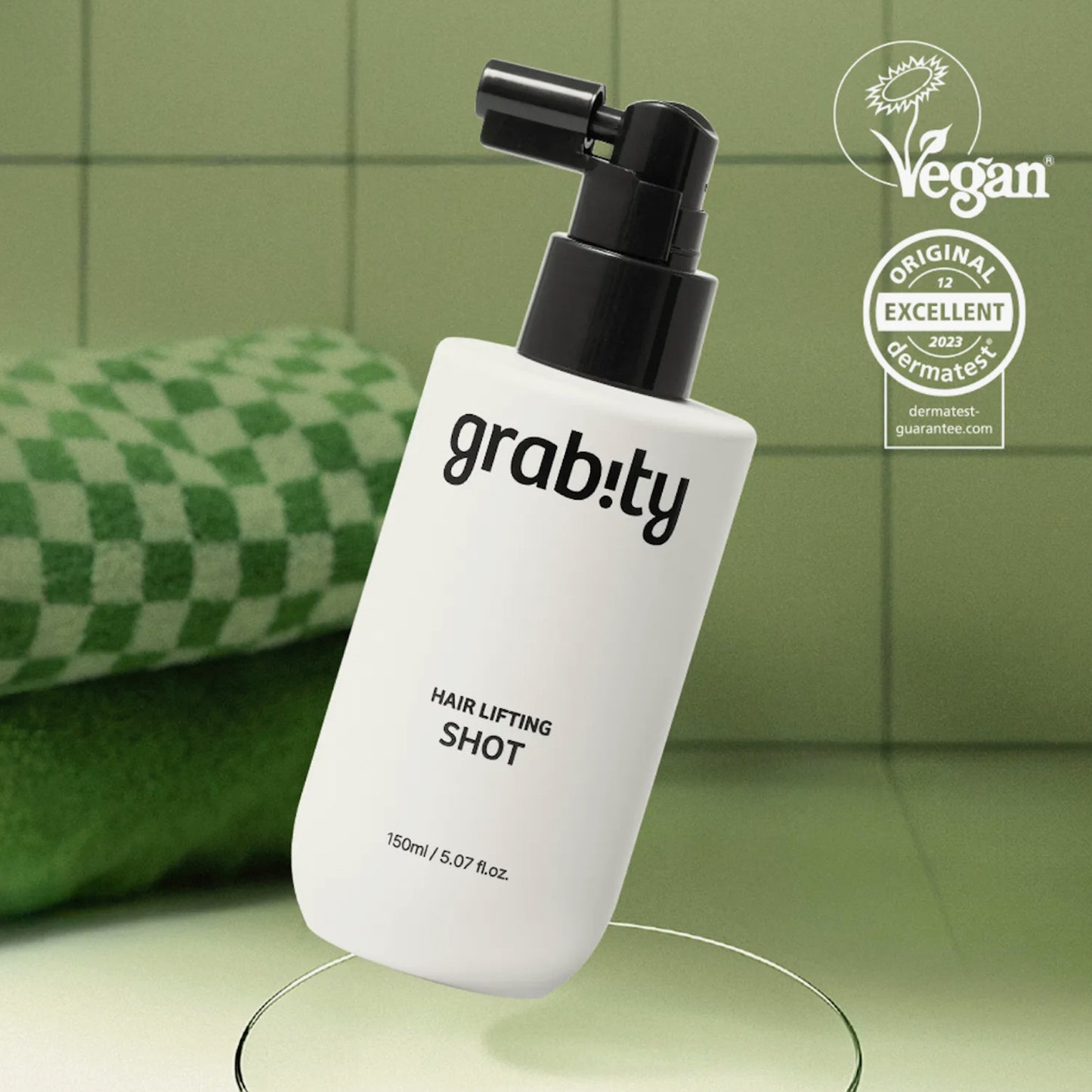 Grabity Hair Lifting Shot, tonique capillaire coréen volumisant pour cheveux fins et plats, formule vegan pour densité et volume naturel.