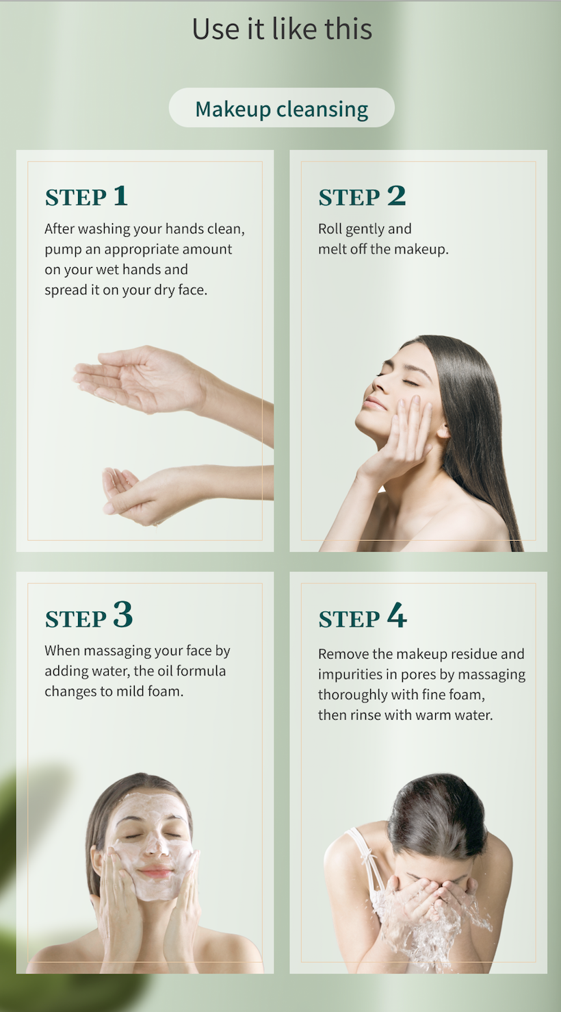 Étapes d’utilisation du nettoyant coréen huile-en-mousse Plan de G