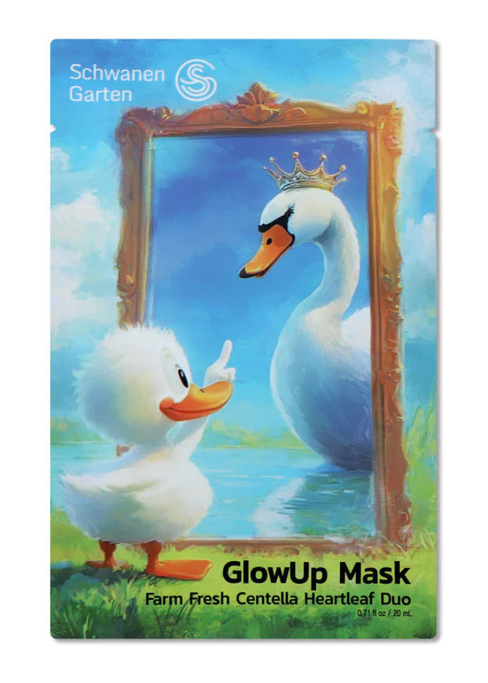 Glow Up Mask à la Centella Asiatica et Heartleaf de Schwanen Garten, masque visage apaisant et hydratant post-procédures